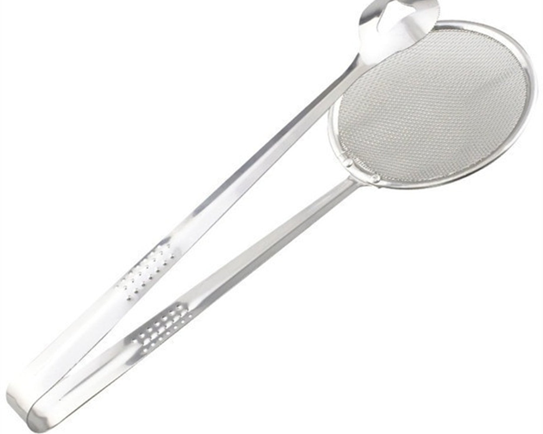 Stainless steel filter spoon with clip for frying, multi-use.