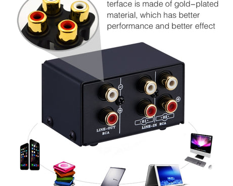 B101 2 In 1 Out (1 In 2 Out) Audio Source Signal Selection Switcher Computer Speaker  RCA Lossless Audio Source Switcher, B101