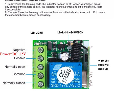 DC12V 1CH RF Remote Control Switch / 10A Relay / 433MHZ Switch Receiver