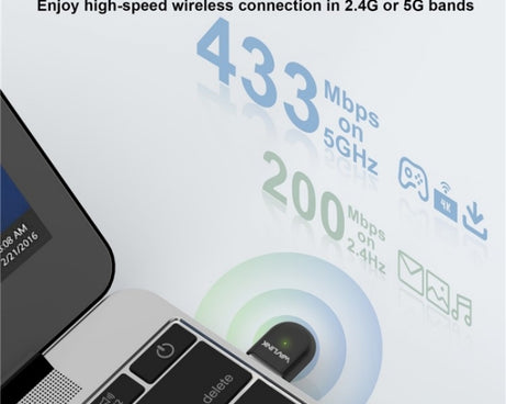 WAVLINK WN691A1F 5GHz / 2.4GHz Wireless Dongle AC650 USB 2.0 WiFi Adapter, WN691A1F