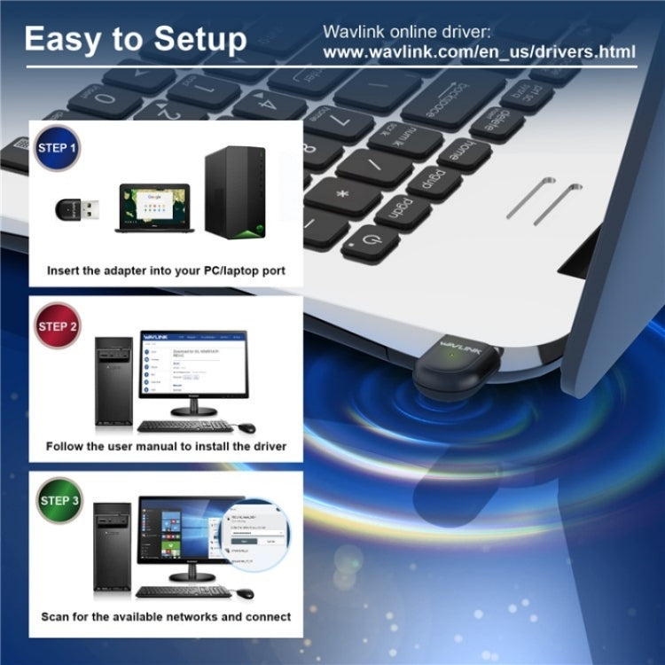 WAVLINK WN691A1F 5GHz / 2.4GHz Wireless Dongle AC650 USB 2.0 WiFi Adapter, WN691A1F