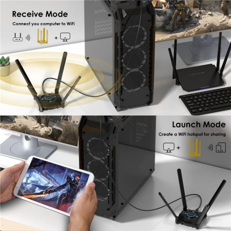 WAVLINK WN695X2 AX5400 USB WiFi 6 Dongle 4 Antennas Receiver Tri-Band Wireless Adapter