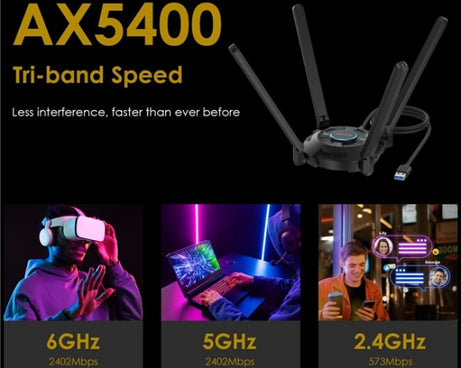 WAVLINK WN695X2 AX5400 USB WiFi 6 Dongle 4 Antennas Receiver Tri-Band Wireless Adapter