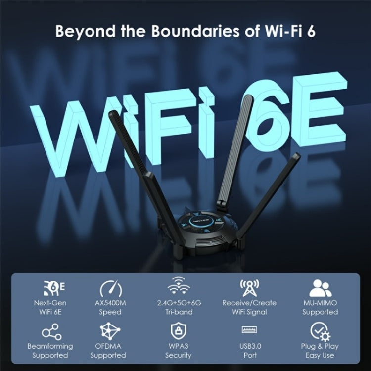 WAVLINK WN695X2 AX5400 USB WiFi 6 Dongle 4 Antennas Receiver Tri-Band Wireless Adapter