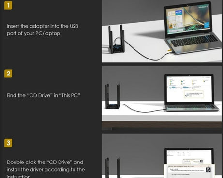 WAVLINK WN695X2 AX5400 USB WiFi 6 Dongle 4 Antennas Receiver Tri-Band Wireless Adapter