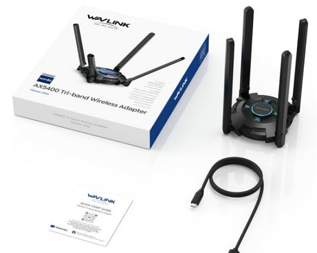 WAVLINK WN695X2 AX5400 USB WiFi 6 Dongle 4 Antennas Receiver Tri-Band Wireless Adapter