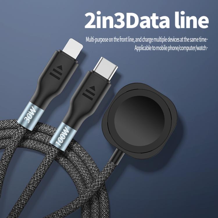 100W PD Fast Charging Date Cable for Phone and Watch, 1.2m 2-in-3, 2m 2-in-3, 1.2m 2-in-2, 2m 2-in-2
