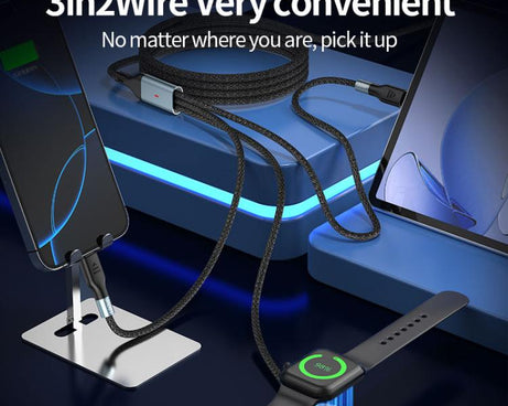 100W PD Fast Charging Date Cable for Phone and Watch, 1.2m 2-in-3, 2m 2-in-3, 1.2m 2-in-2, 2m 2-in-2