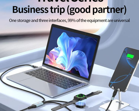 100W PD Fast Charging Date Cable for Phone and Watch, 1.2m 2-in-3, 2m 2-in-3, 1.2m 2-in-2, 2m 2-in-2