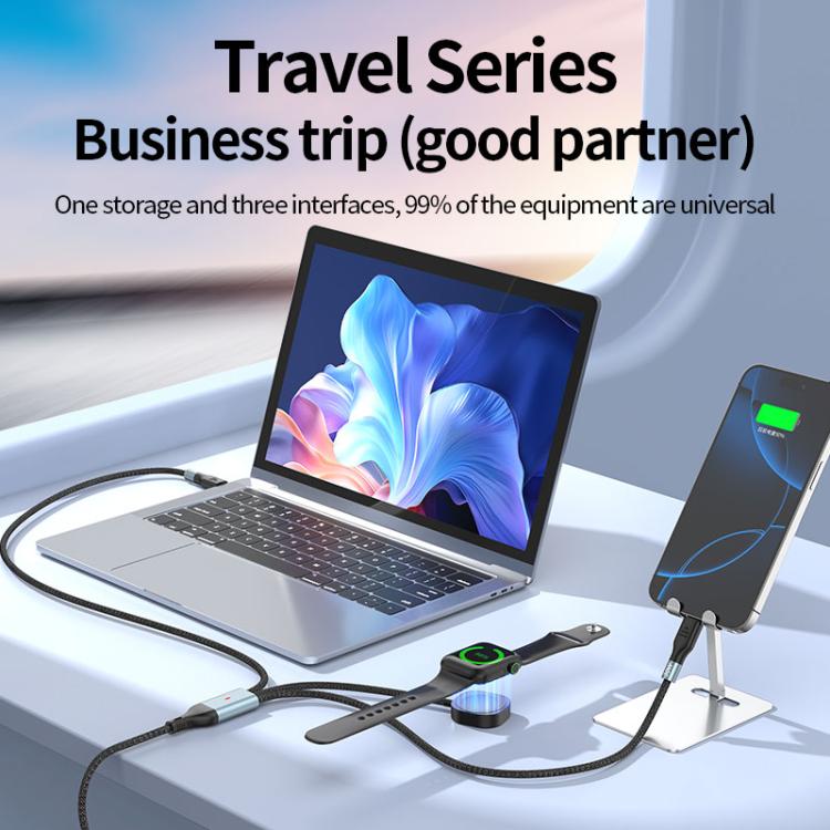 100W PD Fast Charging Date Cable for Phone and Watch, 1.2m 2-in-3, 2m 2-in-3, 1.2m 2-in-2, 2m 2-in-2