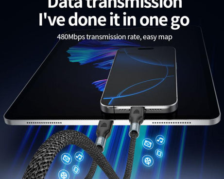 100W PD Fast Charging Date Cable for Phone and Watch, 1.2m 2-in-3, 2m 2-in-3, 1.2m 2-in-2, 2m 2-in-2