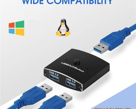 U3 USB Drive Printer Sharing Splitter USB 3.0 Bidirectional Switch 1 Input 2 Output Hub, U3