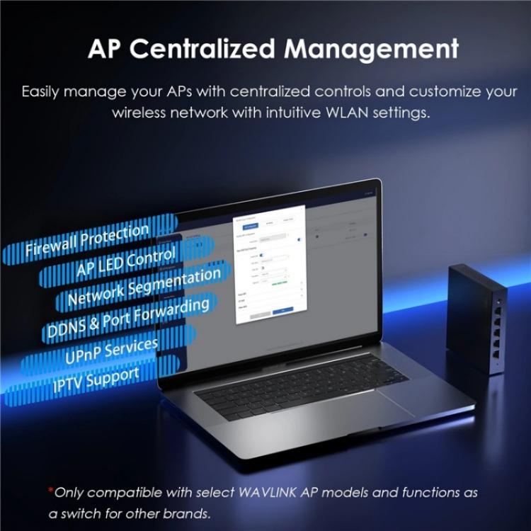 WAVLINK WN701AE IEEE 802.3AF / AT Auto-Discovery Centralized AP Management Poe Switch