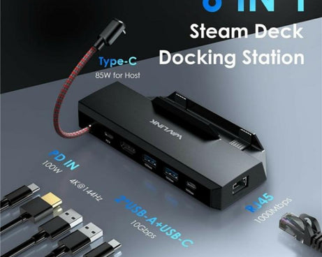 WAVLINK UHP3426 For Steam Deck Gigabit RJ45 100W PD Hub Adapter 6 in 1 Docking Station