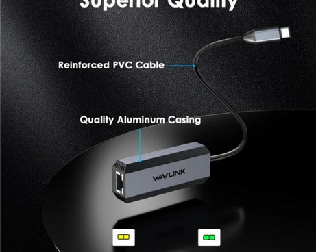 WAVLINK WL-NWU341G Laptop USB-C to 5000Mbps RJ45 LAN Ethernet Network Adapter, NWU341G