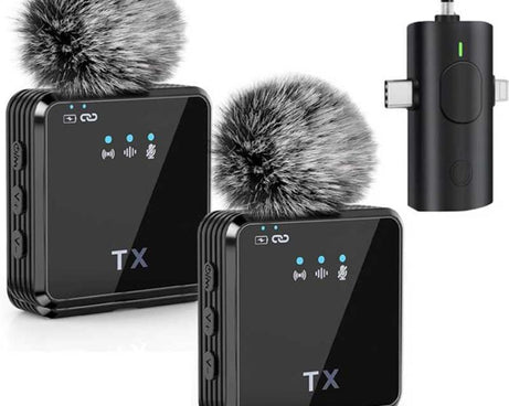 Mini Wireless Lavalier Microphone with 3 in 1 Receiver and Dual Microphone for Interview / Vlog / Podcast