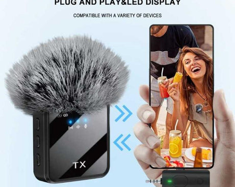 Mini Wireless Lavalier Microphone with 3 in 1 Receiver and Dual Microphone for Interview / Vlog / Podcast