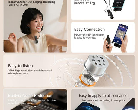 K3 Wireless Lavalier Microphone with Integrated Earphones and 2 in 1 Receiver For Live Streaming / Vlog / Interview