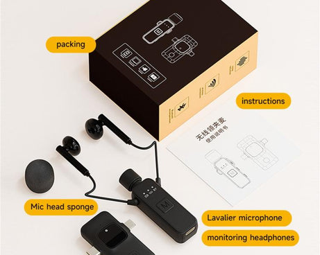 K3 Wireless Lavalier Microphone with Integrated Earphones and 2 in 1 Receiver For Live Streaming / Vlog / Interview