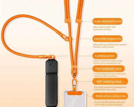 Adjustable Long And Short Anti-Loss 3-in-1 Crossbody Camera Strap, For DJI Osmo Pocket 4 / 3