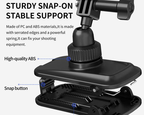 Magnetic 360 Adjustable Quick-Release Backpack Clip for DJI, Insta360, GoPro and Other Action Cameras, For Action Cameras