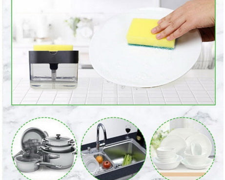 Space-saving liquid soap dispenser with sponge holder