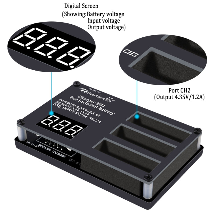 Micro USB 3 PCS Battery Charger for Insta360 ONE X Panoramic Camera, Eu Plug, Us Plug