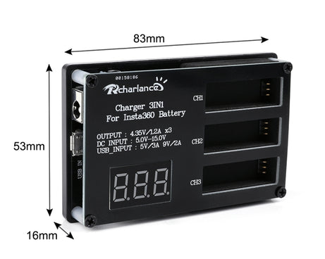 Micro USB 3 PCS Battery Charger for Insta360 ONE X Panoramic Camera, Eu Plug, Us Plug