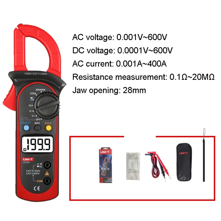 UNI-T UT201 400A Digital Clamp Multimeter AC/DC Voltage Detector, UT201 400A