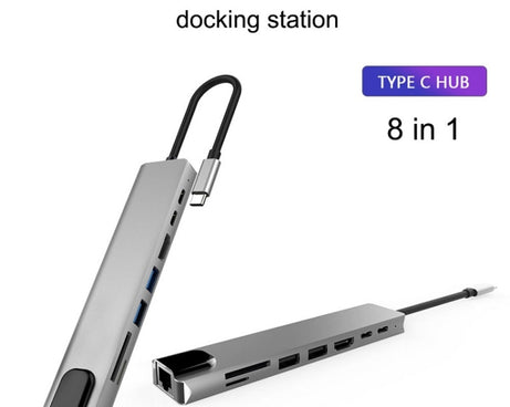 WC7367 8 in 1 87W Type-C to PD+USB3.0/USB2.0+SD+TF+HDMI+RJ45+Type-c Docking Station HUB, WC7367