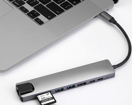 WC7367 8 in 1 87W Type-C to PD+USB3.0/USB2.0+SD+TF+HDMI+RJ45+Type-c Docking Station HUB, WC7367