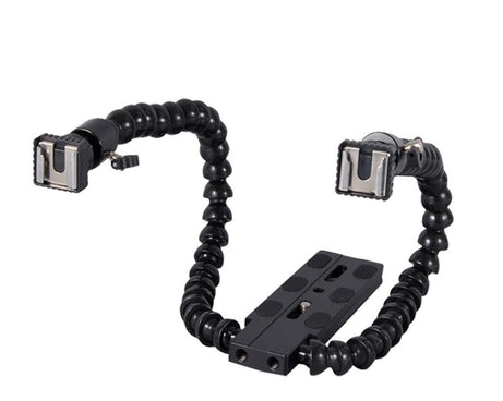 Flexible Dual Arm Hot Shoe Flash Bracket Mount Holder Bracket