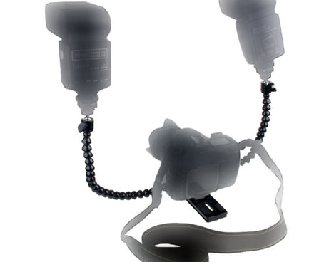Flexible Dual Arm Hot Shoe Flash Bracket Mount Holder Bracket