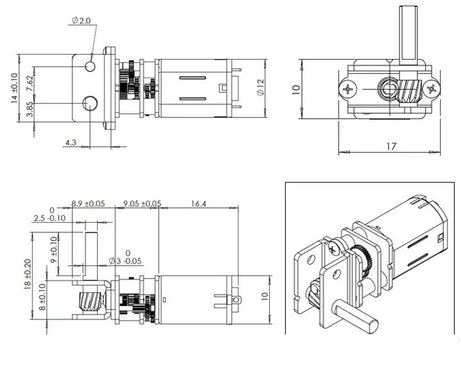 GW12N20 Worm Gear Low Speed Motor Ultra Mini Gear Power-Off Self-Locking Motor For Smart Car Robot, 6V 10RPM, 6V 30RPM, 6V 55RPM, 6V 100RPM, 12V 20RPM, 12V 60RPM, 12V 110RPM, 12V 200RPM