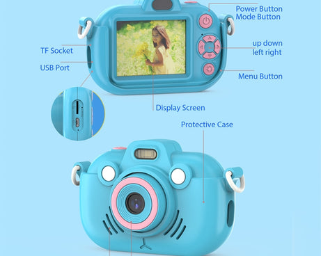 DC502 2.4-Inch 16X Zoom 2.7K Video Recording Children Digital Camera, Pink No Card, Blue No Card, Pink + 32G, Blue + 32G