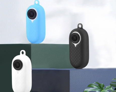 2 PCS Thumb Camera Silicone Case + Lanyard For Insta360 GO2, Black, White, Blue