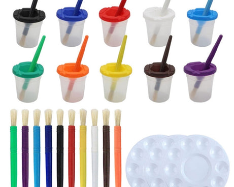 Children Leak-Proof Plastic Brush Washing Cup Palette Painting Brushes, 23 PCS/Set