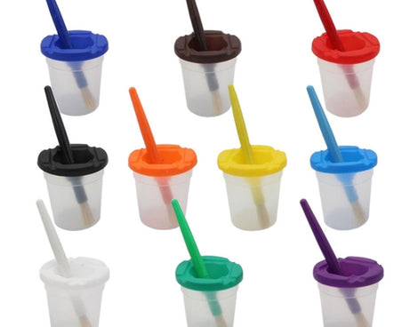 Children Leak-Proof Plastic Brush Washing Cup Palette Painting Brushes, 23 PCS/Set