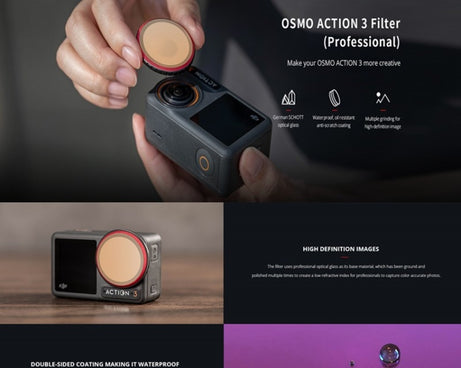 PGYTECH  For DJI OSMO Action 3 Filter Camera Lens Pro Version,Spec:, UV, CPL, ND 8/16/32/64, NDPL 8/16/32/64