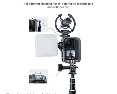 TELESIN Aluminium Alloy Frame Case For GoPro Hero11 Black / HERO10 Black / HERO9 Black ,Spec:, Regular Models, Vertical Shooting Set