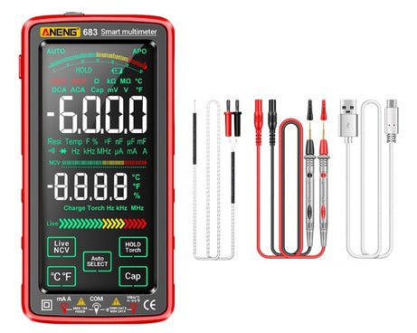 ANENG 683 Smart Touch Screen Automatic Range Rechargeable Multimeter, 683 Red, 683 Black