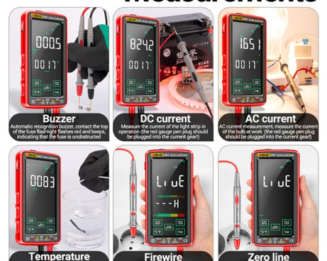 ANENG 683 Smart Touch Screen Automatic Range Rechargeable Multimeter, 683 Red, 683 Black