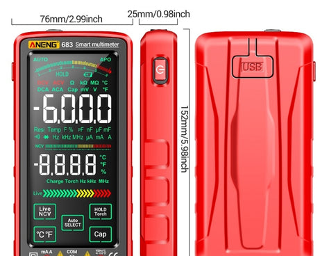 ANENG 683 Smart Touch Screen Automatic Range Rechargeable Multimeter, 683 Red, 683 Black