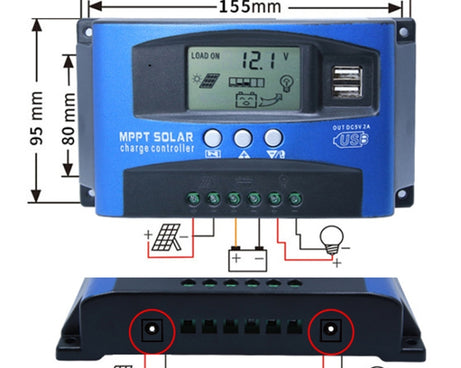 YCX-003 30-100A Solar Charging Controller with LED Screen & Dual USB Port Smart MPPT Charger, 12/24V 30A, 12/24V 40A, 12/24V 50A, 12/24V 60A, 12/24V 100A, 12/24/36/48/60V 40A, 12/24/36/48/60V 100A, 12/24/36/48/60V Wifi 40A, 12/24/36/48/60V Wifi 100A