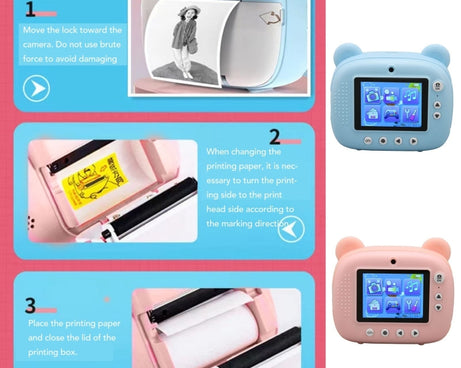 Children Instant Print Camera 1080P 2.4-Inch IPS Screen Dual Lens Photography Camera