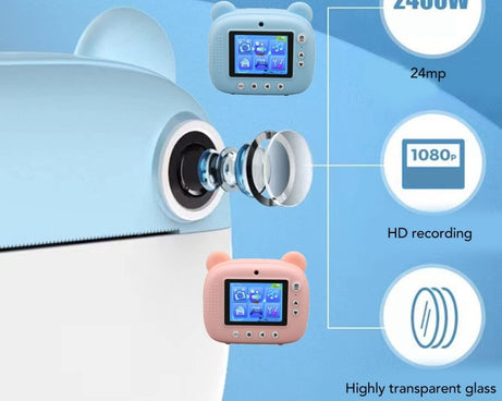 Children Instant Print Camera 1080P 2.4-Inch IPS Screen Dual Lens Photography Camera