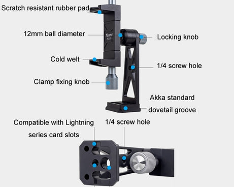 XILETU Metal Swivel Cold Shoe Mobile Phone Clip Photography Fixed Tripod