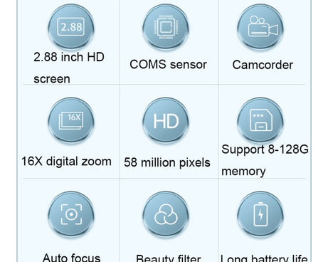 2.88 Inch IPS Screen HD Digital Camera 16X Zoom Portable CCD Camera, Champagne Gold, White, Black, Green, Rose Pink
