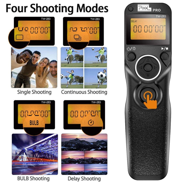 Pixel TW283 Shutter Wireless Delay Remote Control SLR Shutter Flasher, For Canon E3, For Nikon DC0, For Nikon DC2, For Sony S1, For Sony S2, For Instax 90, For Instax E3