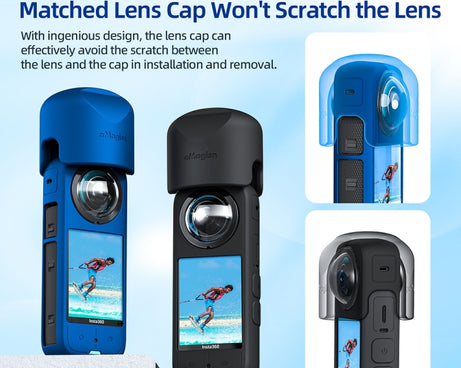 For Insta360 X3 AMagisn Body Silicone Protective Cover, Body+Lens Case (Black), Body Case (black), Lens Case (Black)